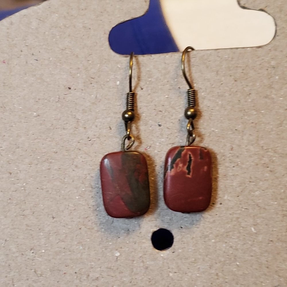 Bronze Hook Maroon Stone Earrings Tony Alexander Jewelry Artisan Fashion Design